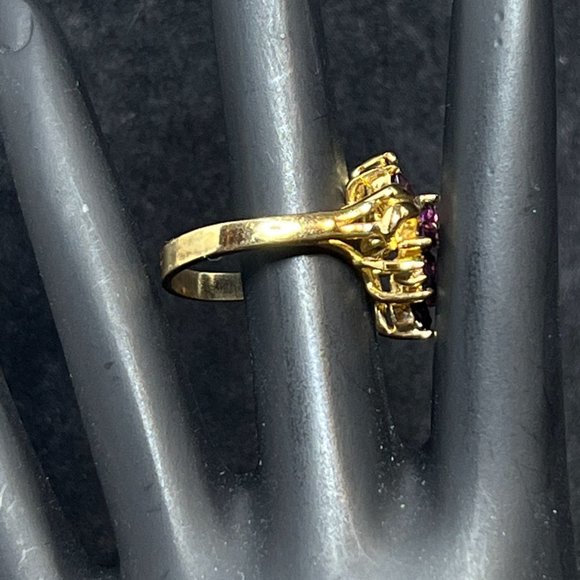 Vintage Roman Gold Tone, Pink Marque And Clear Rhinestone Statement Ring (R286) - Picture 2 of 5